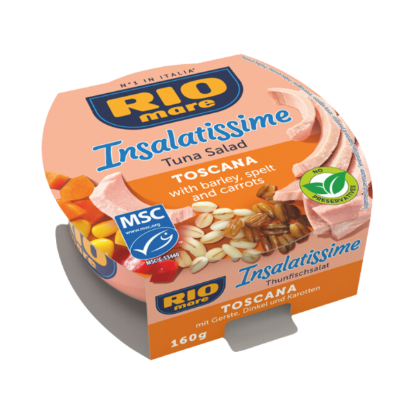 Rio Mare MSC Insalatissime Toscana, Thunfisch-Salat mit Gerste, Dinkel und Karotten, essfertig, 160 Gramm